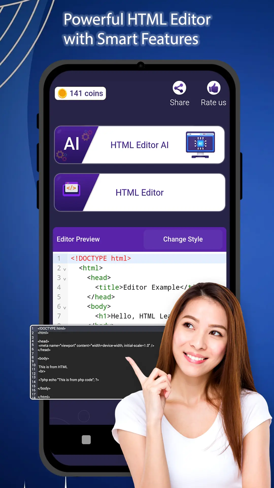 HTML Editor app screenshot 1 for Android & iOS